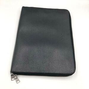 Coach Tech Portfolio Black Crossgrain Leather Zip Around F59119 13” X 9 3/4”